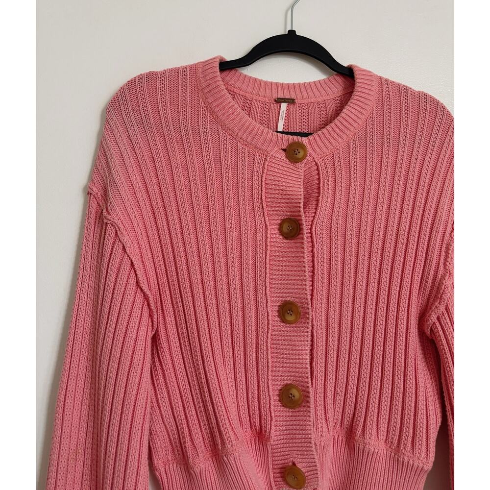 Pink Free People All Yours Cardigan Chunky Knit S - Picture 3 of 5